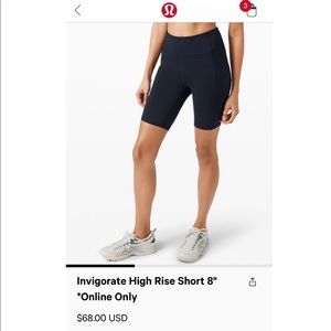 Lululemon Invigorate High Rise Shorts 8” SIZE 4